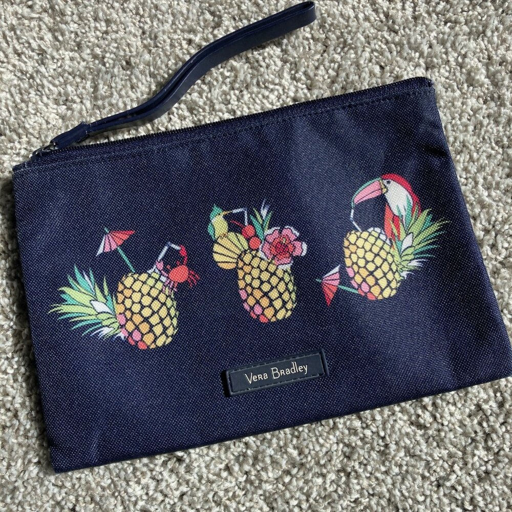 Vera Bradley Lighten Up Wristlet Bag Pineapple Drink "Sips Gettin’ Real" In Navy